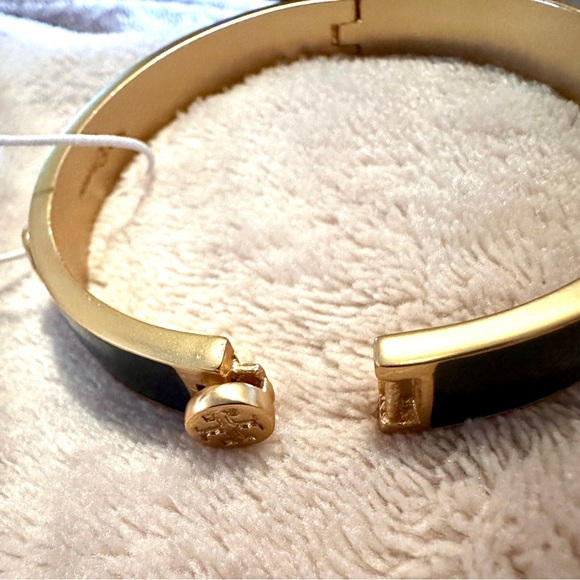 NWT Tory Burch Authentic Black Enamel and Gold Logo Bracelet - Picture 3 of 8